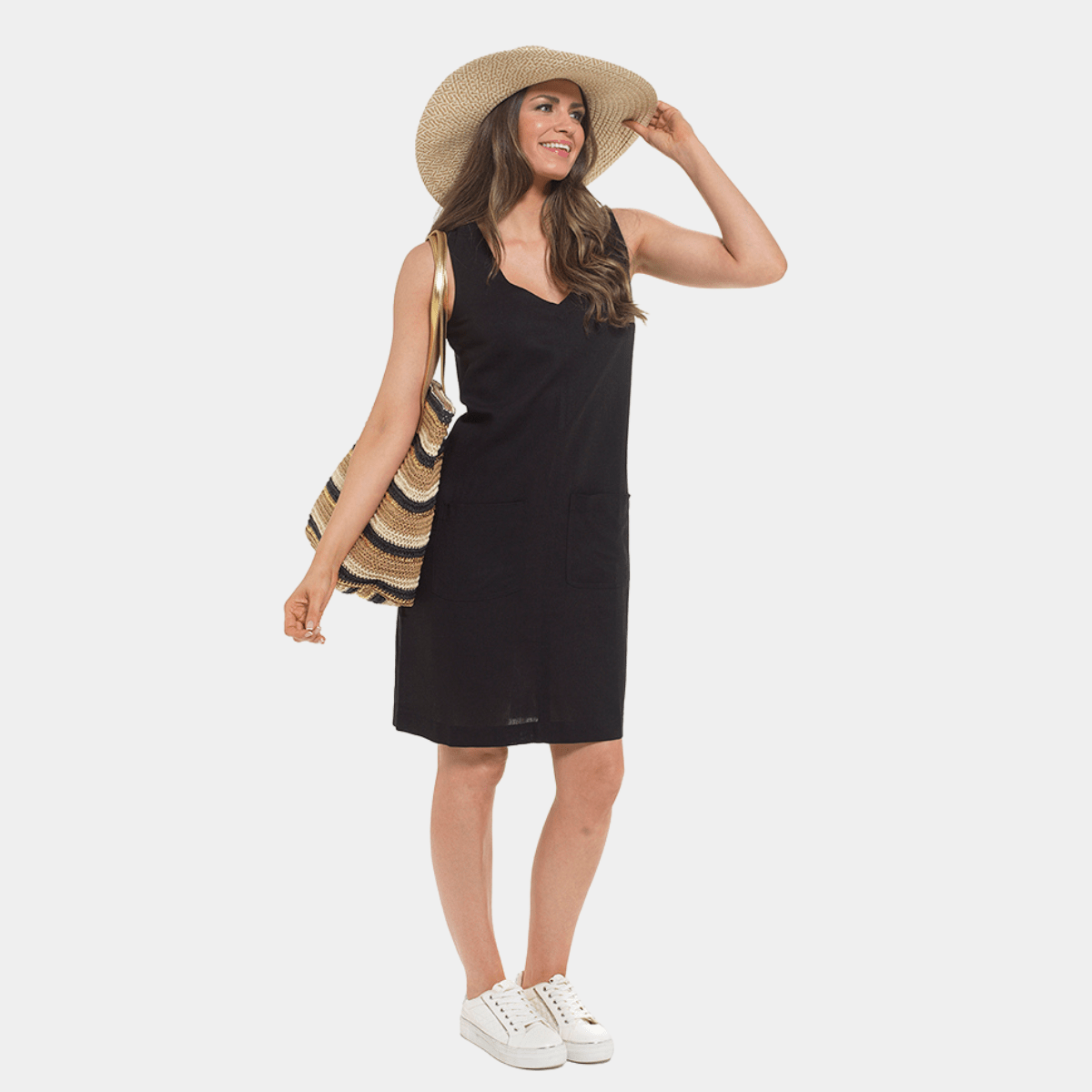Ladies Linen Blend V Neck Pocket Dress from You Know Who's