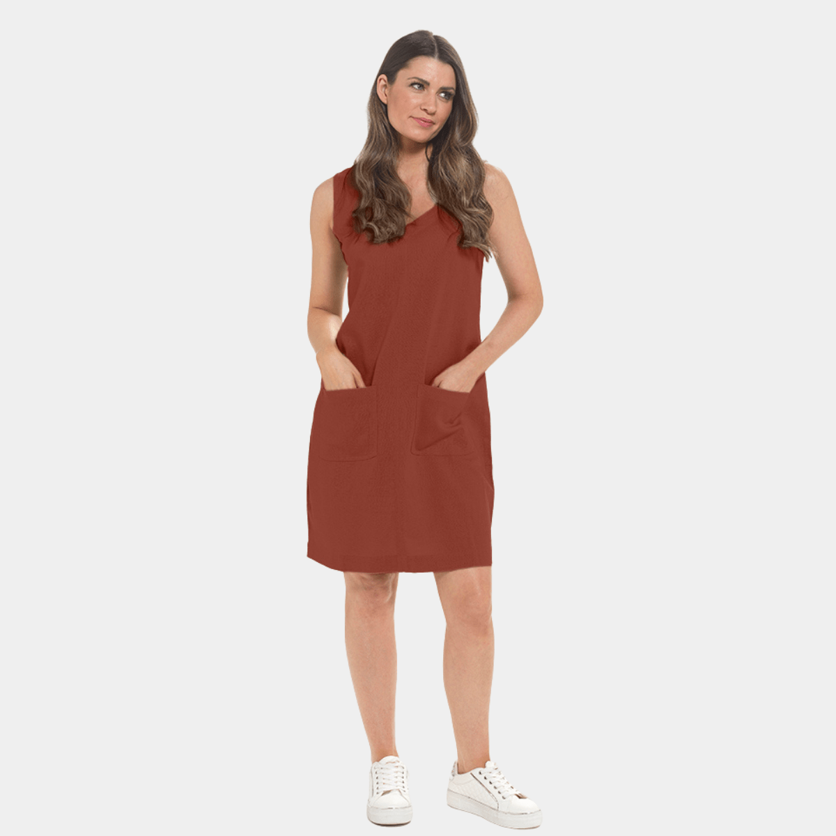 Ladies Linen Blend V Neck Pocket Dress from You Know Who's