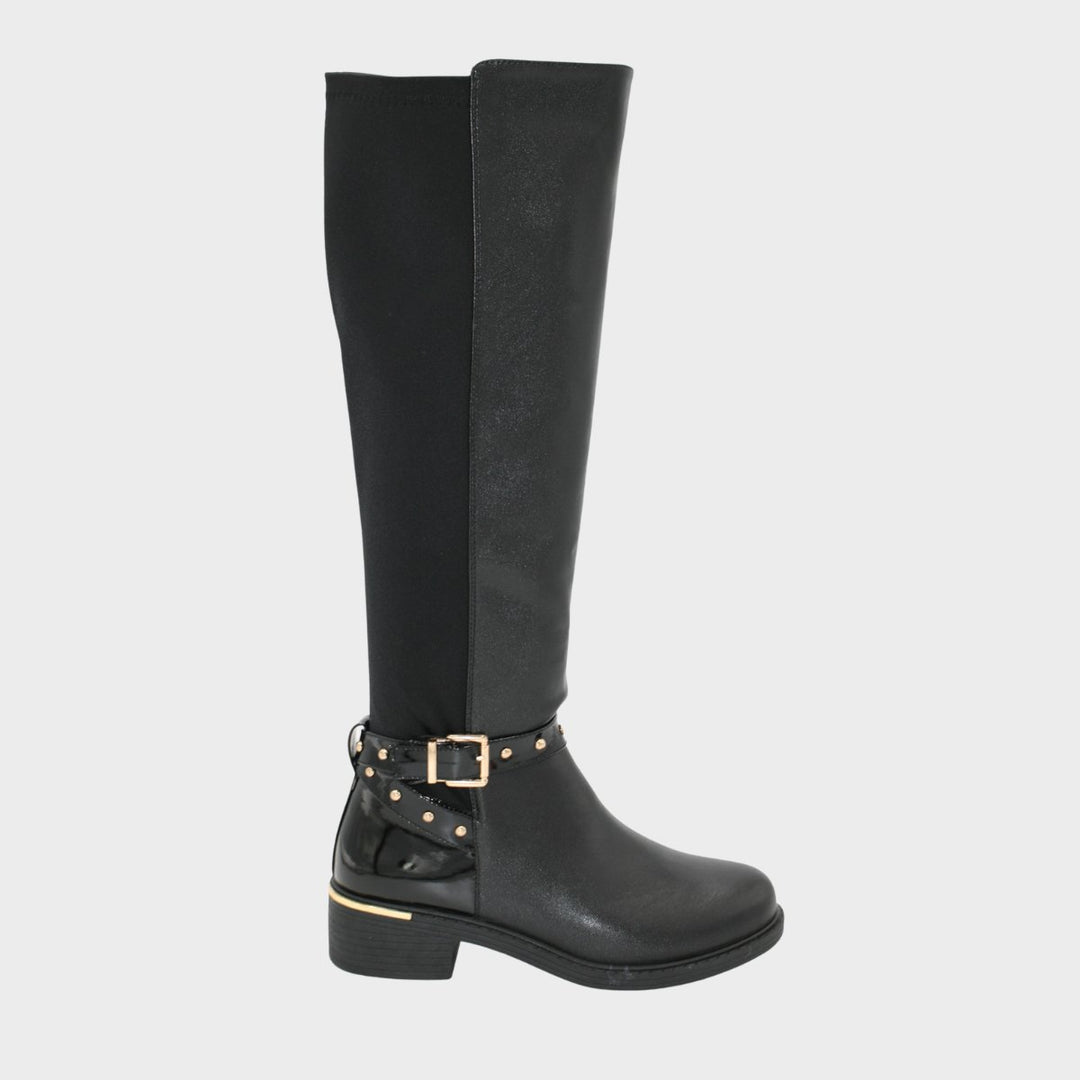 Ladies Lycra Black Studded Boot from You Know Who's