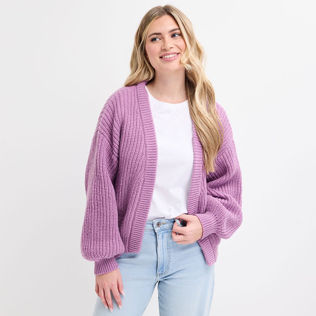 Ladies Mauve Chunky Fisherman Knit Cardigan from You Know Who's