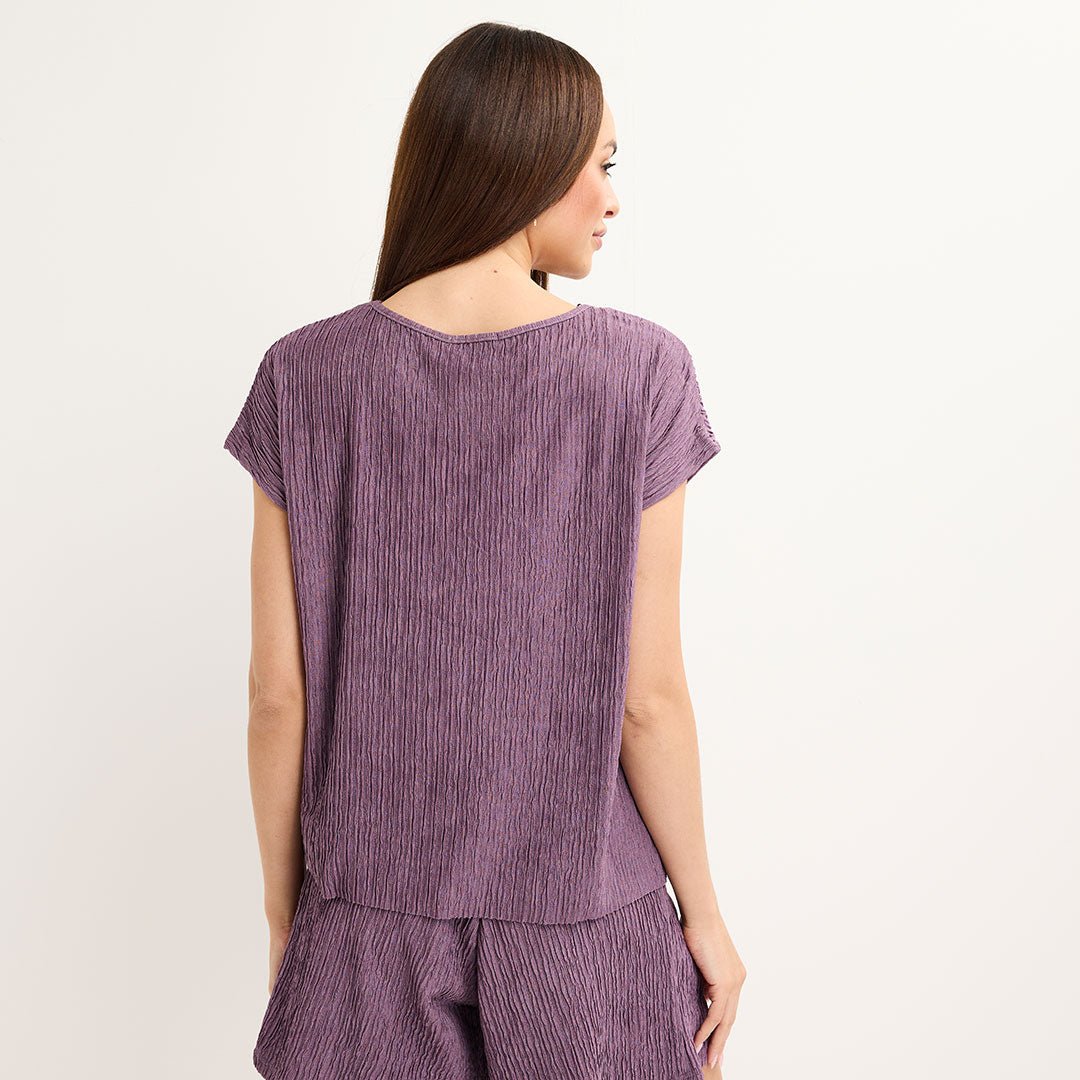 Ladies Mauve Sleeveless Plisse Top from You Know Who's