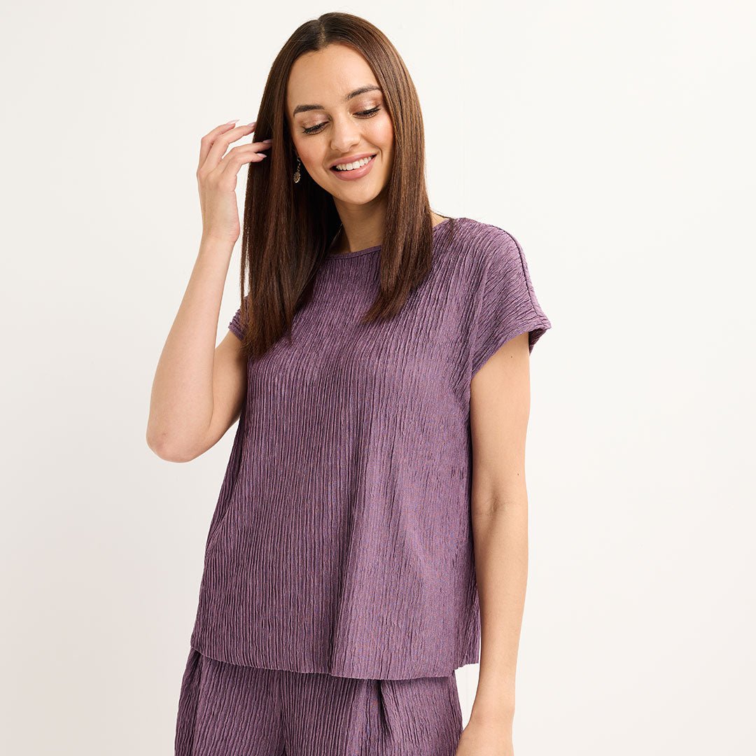 Ladies Mauve Sleeveless Plisse Top from You Know Who's