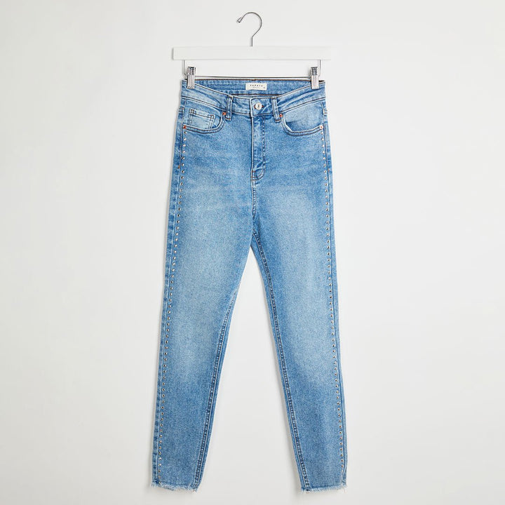 Ladies Mid Wash Studded Ankle Grazer Jeans from You Know Who's