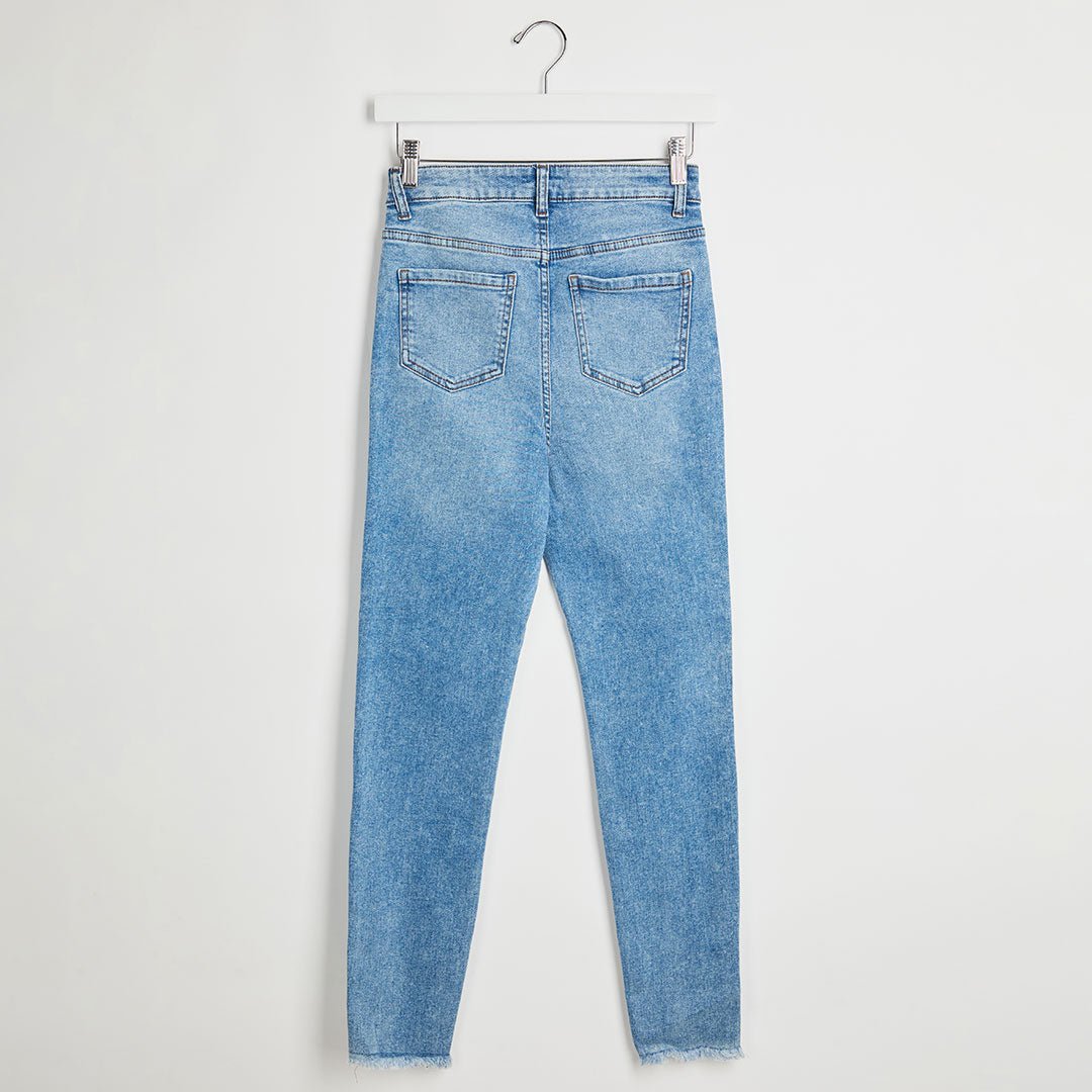 Ladies Mid Wash Studded Ankle Grazer Jeans from You Know Who's