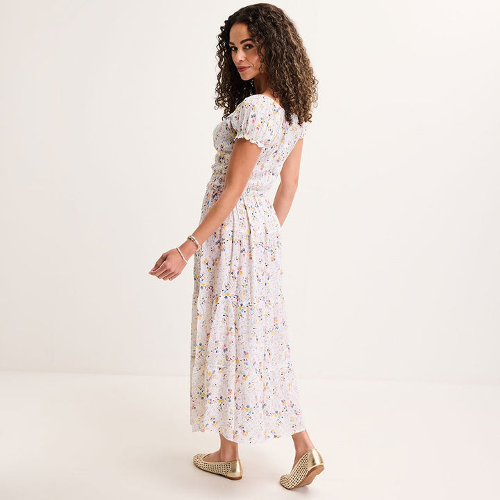 Ladies Multi Vintage Floral Bardot Print Midi Dress from You Know Who's