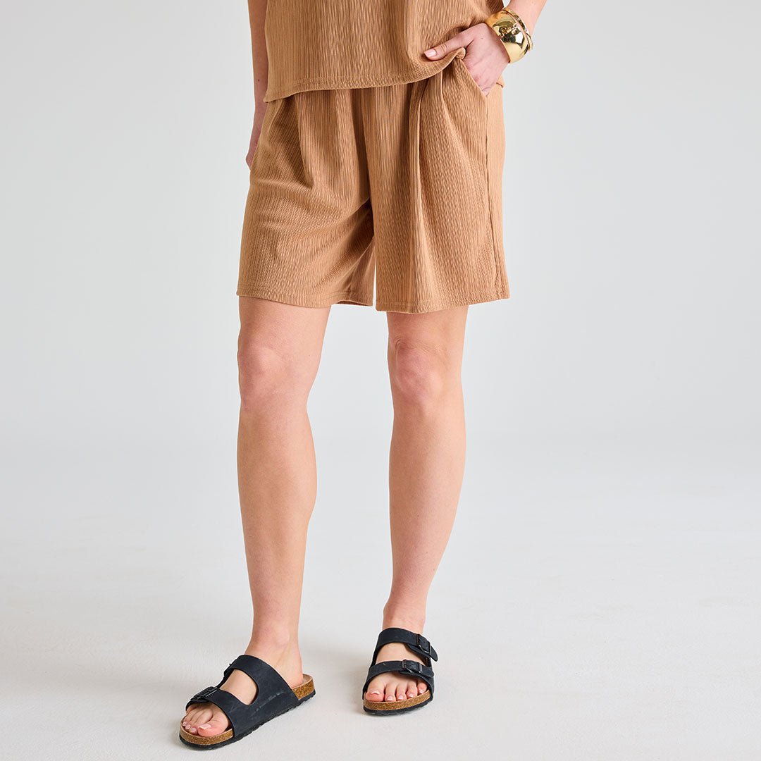 Mushroom Plisse Ribbed Shorts