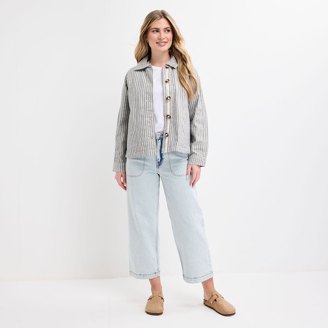 Ladies Natural Denim Stripe Jacket – You Know Who's