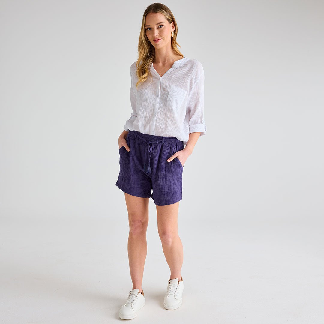 Ladies Navy 2 Pocket Tie Waist Short from You Know Who's