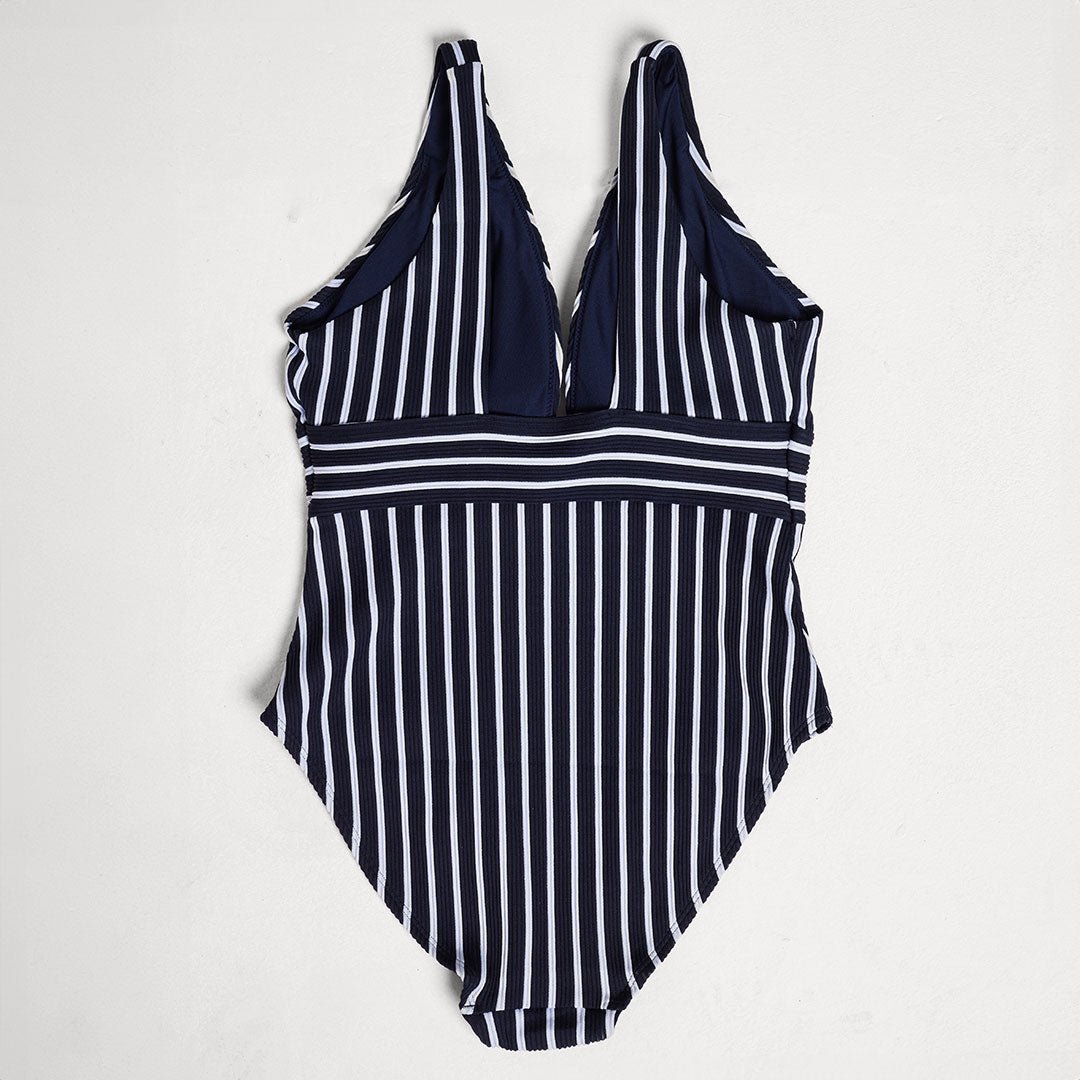 Ladies Navy And White Stripe Swimsuit from You Know Who's
