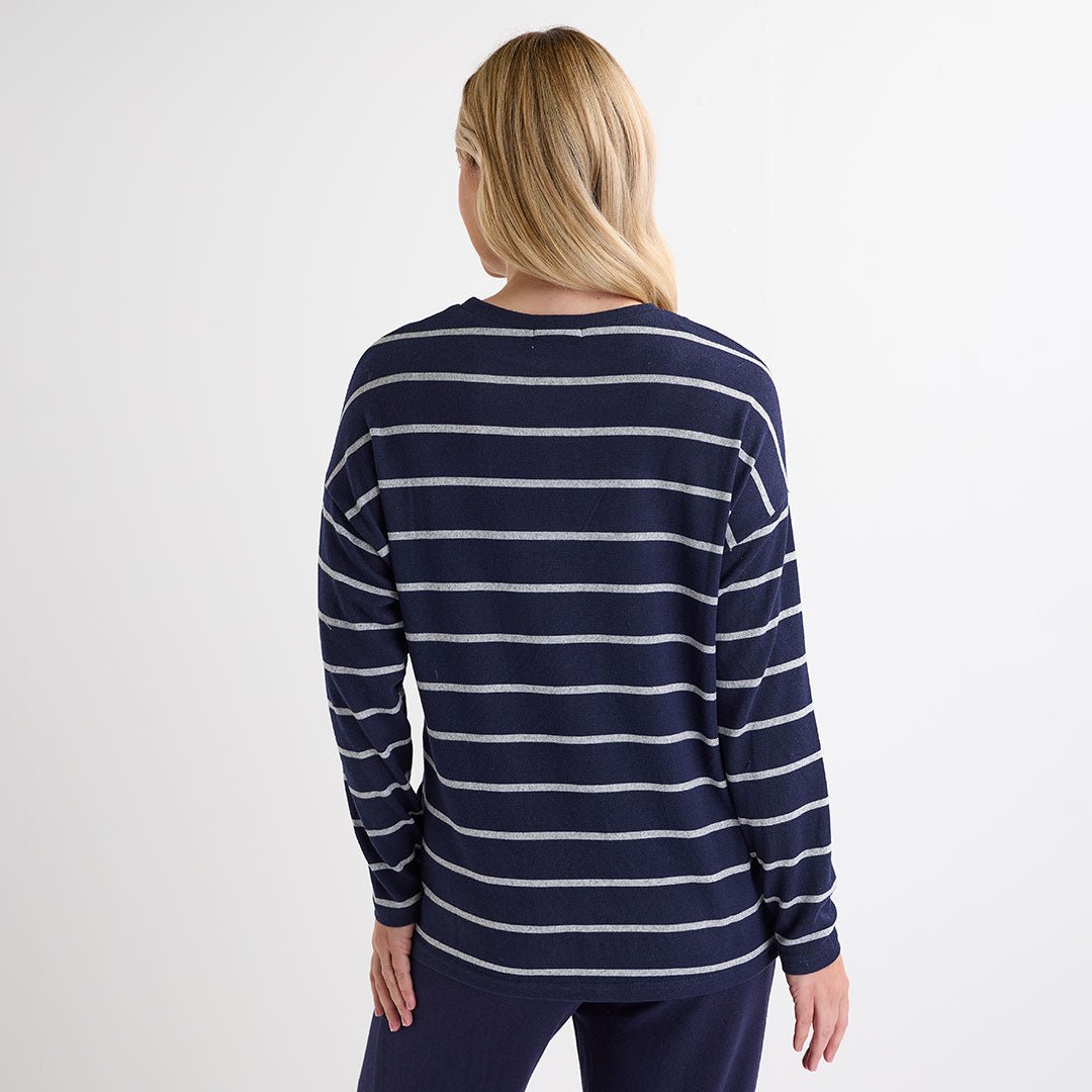 Ladies Navy Crew Neck Stripe Top from You Know Who's