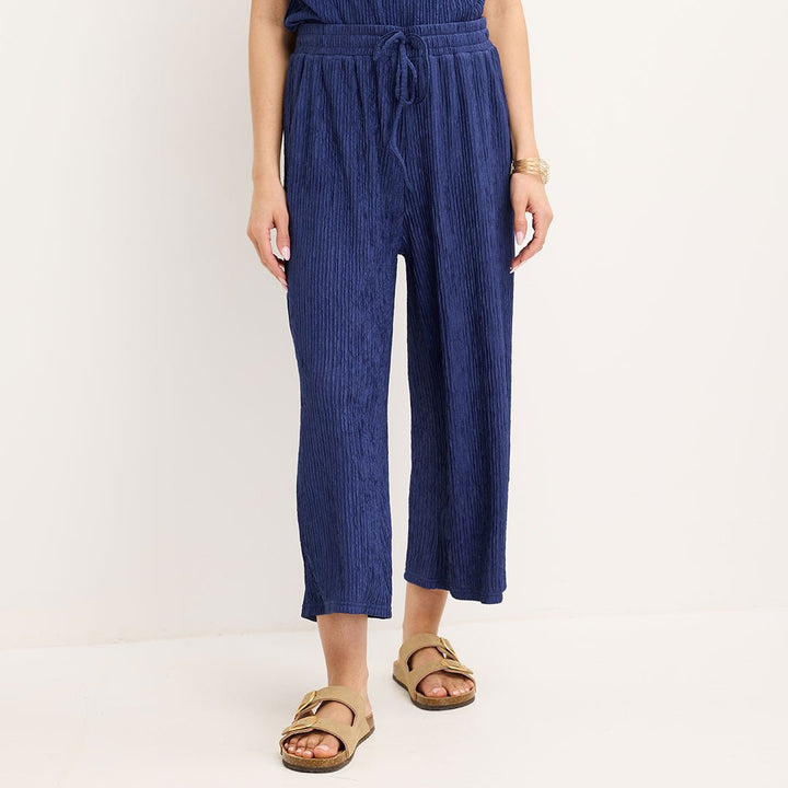 Ladies Navy Cropped Plisse Pants from You Know Who's