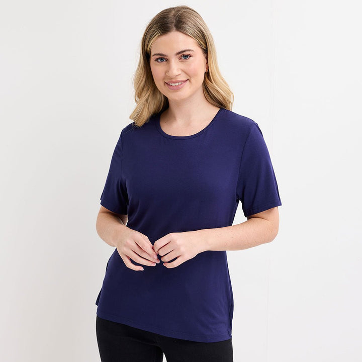 Ladies Navy Cut Out Lace Back Top from You Know Who's