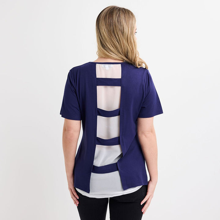 Ladies Navy Cut Out Lace Back Top from You Know Who's