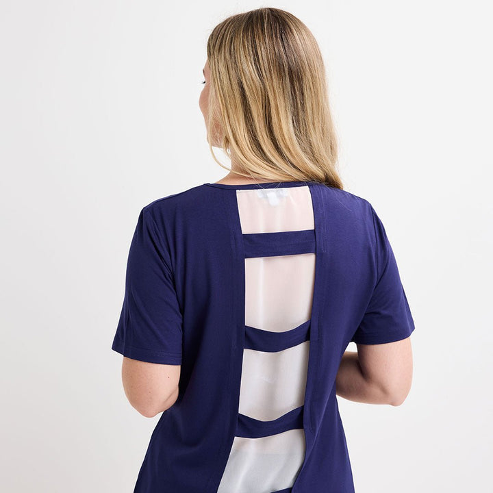 Ladies Navy Cut Out Lace Back Top from You Know Who's