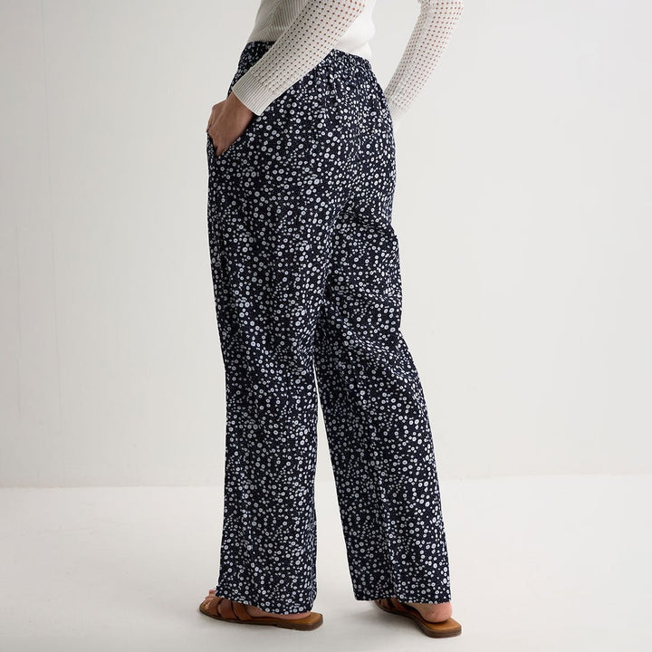 Ladies Navy Ditsy Printed Linen Trousers from You Know Who's