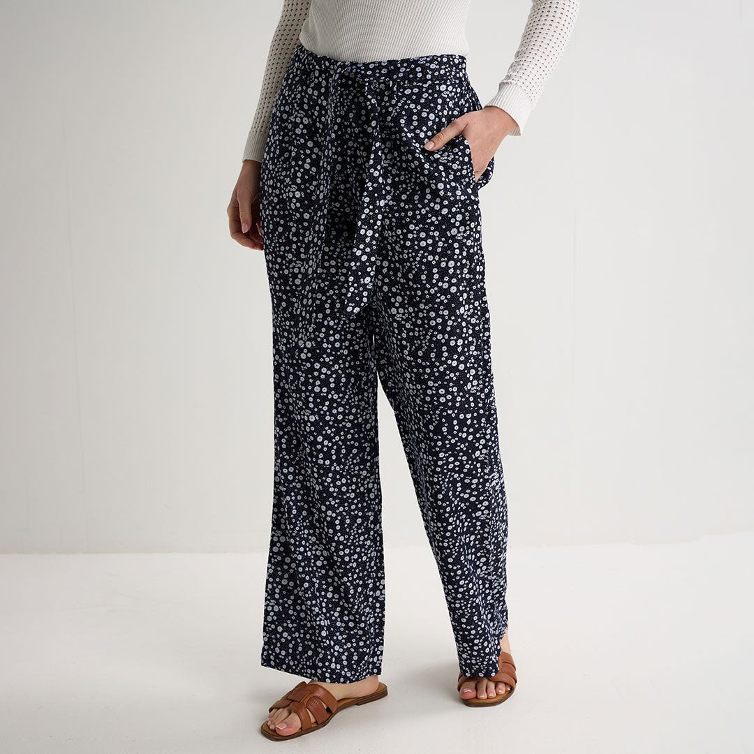Ladies Navy Ditsy Printed Linen Trousers from You Know Who's