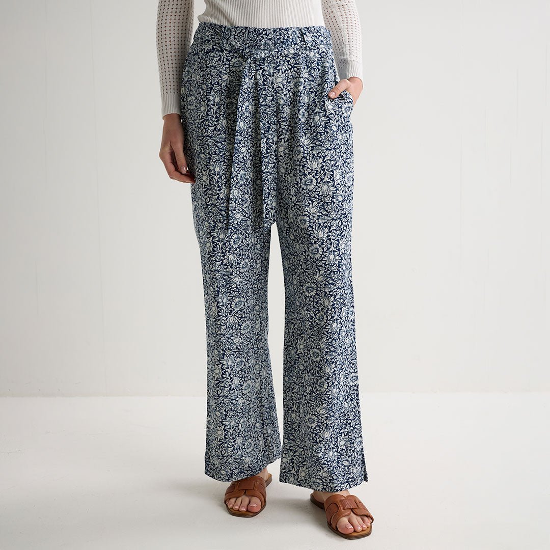 Ladies Navy Flower Printed Linen Trousers from You Know Who's