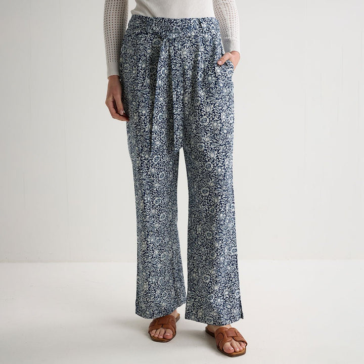 Ladies Navy Flower Printed Linen Trousers from You Know Who's