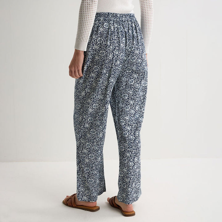 Ladies Navy Flower Printed Linen Trousers from You Know Who's
