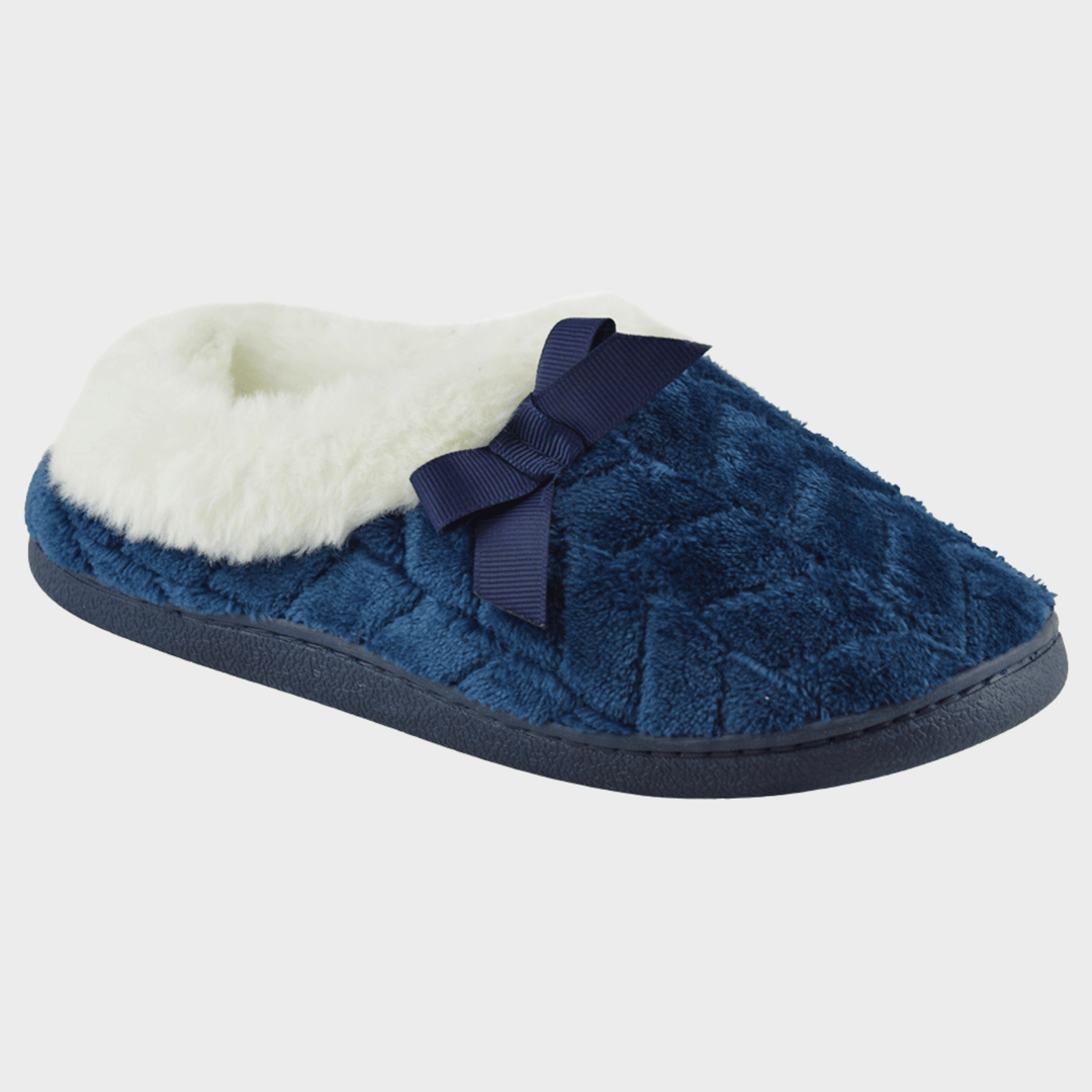 Ladies Navy Fur Lined Chevron Slipper from You Know Who's