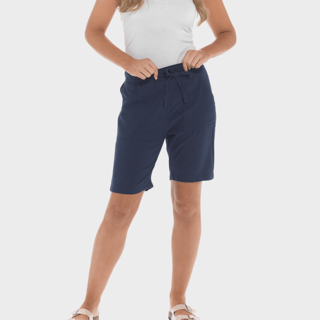 Ladies Navy Linen Blend Tie Shorts from You Know Who's
