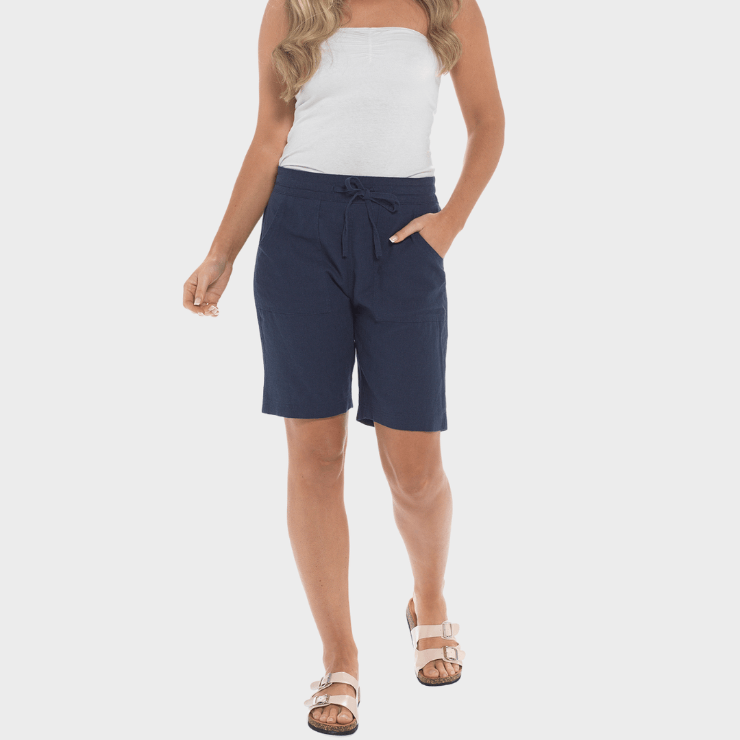 Ladies Navy Linen Blend Tie Shorts from You Know Who's