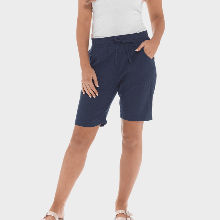 Ladies Navy Linen Blend Tie Shorts from You Know Who's