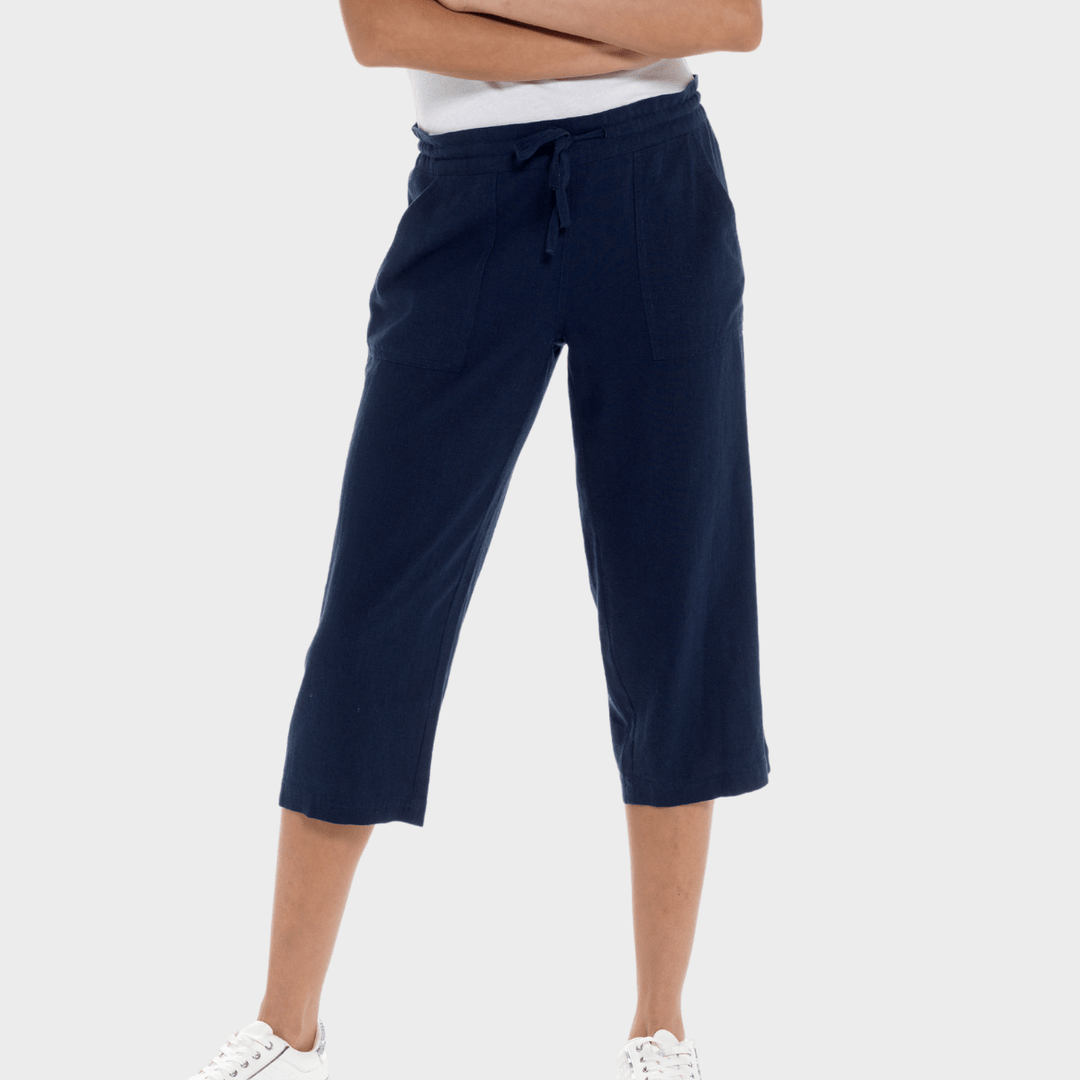 Ladies Navy Linen Blend Tie Trouser from You Know Who's