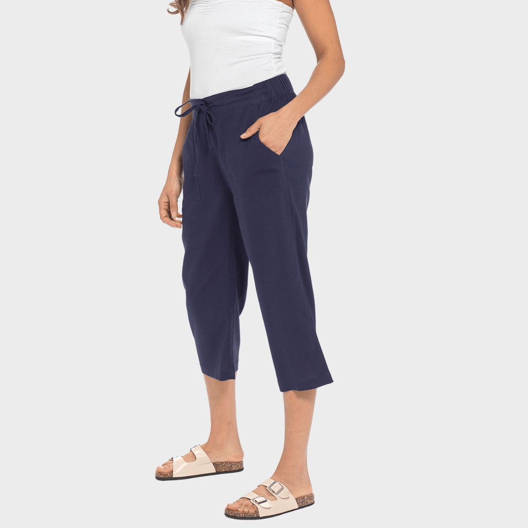 Ladies Navy Linen Blend Tie Trouser from You Know Who's