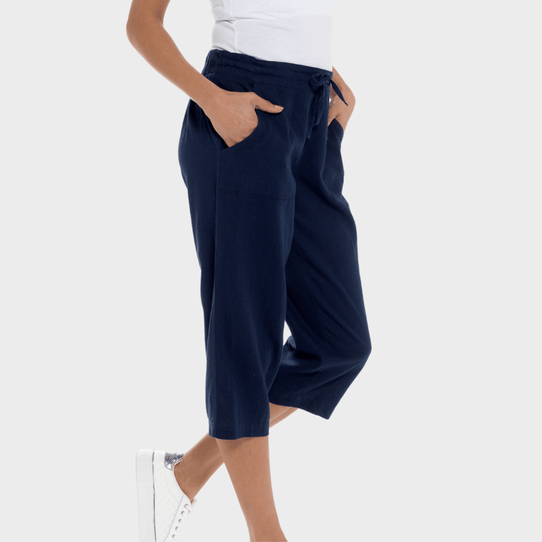 Ladies Navy Linen Blend Tie Trouser from You Know Who's