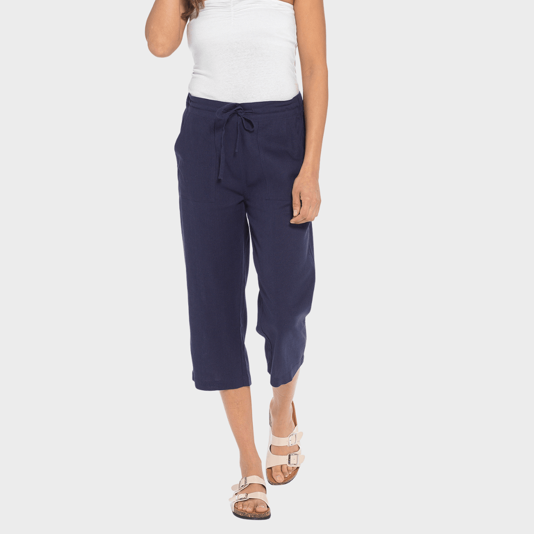 Ladies Navy Linen Blend Tie Trouser from You Know Who's