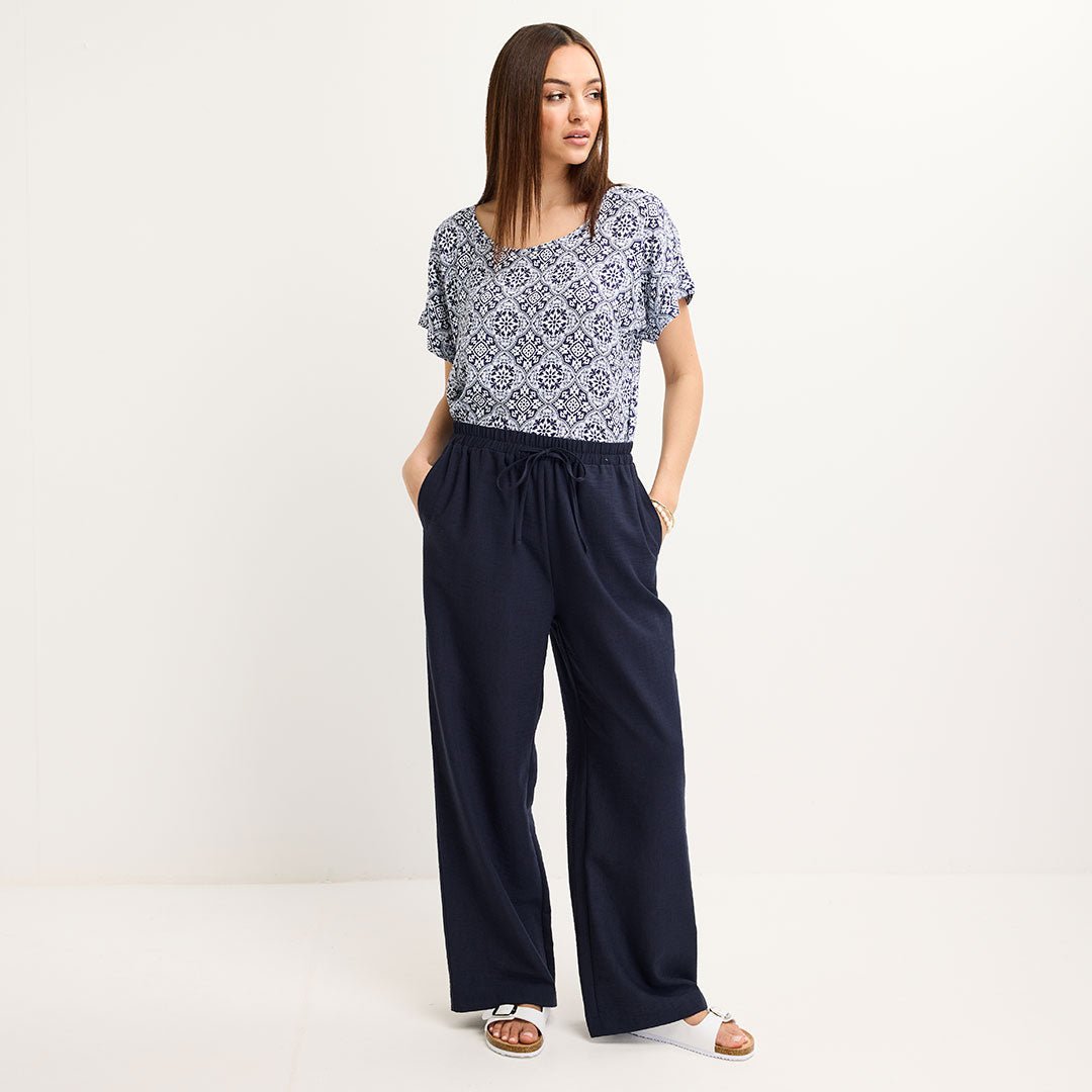 Ladies Navy Linen Mix Trousers from You Know Who's