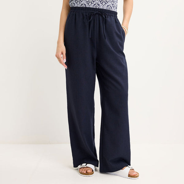 Ladies Navy Linen Mix Trousers from You Know Who's