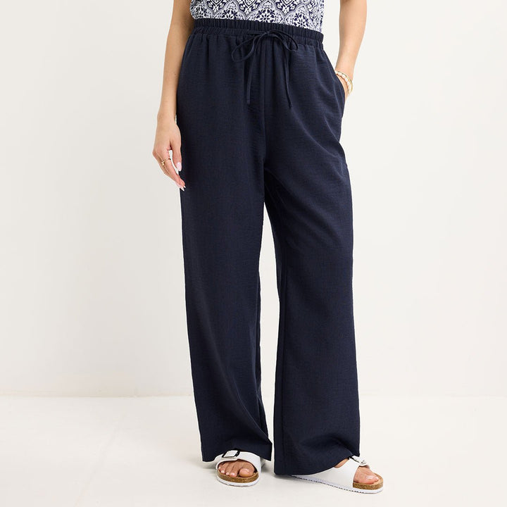 Ladies Navy Linen Mix Trousers from You Know Who's