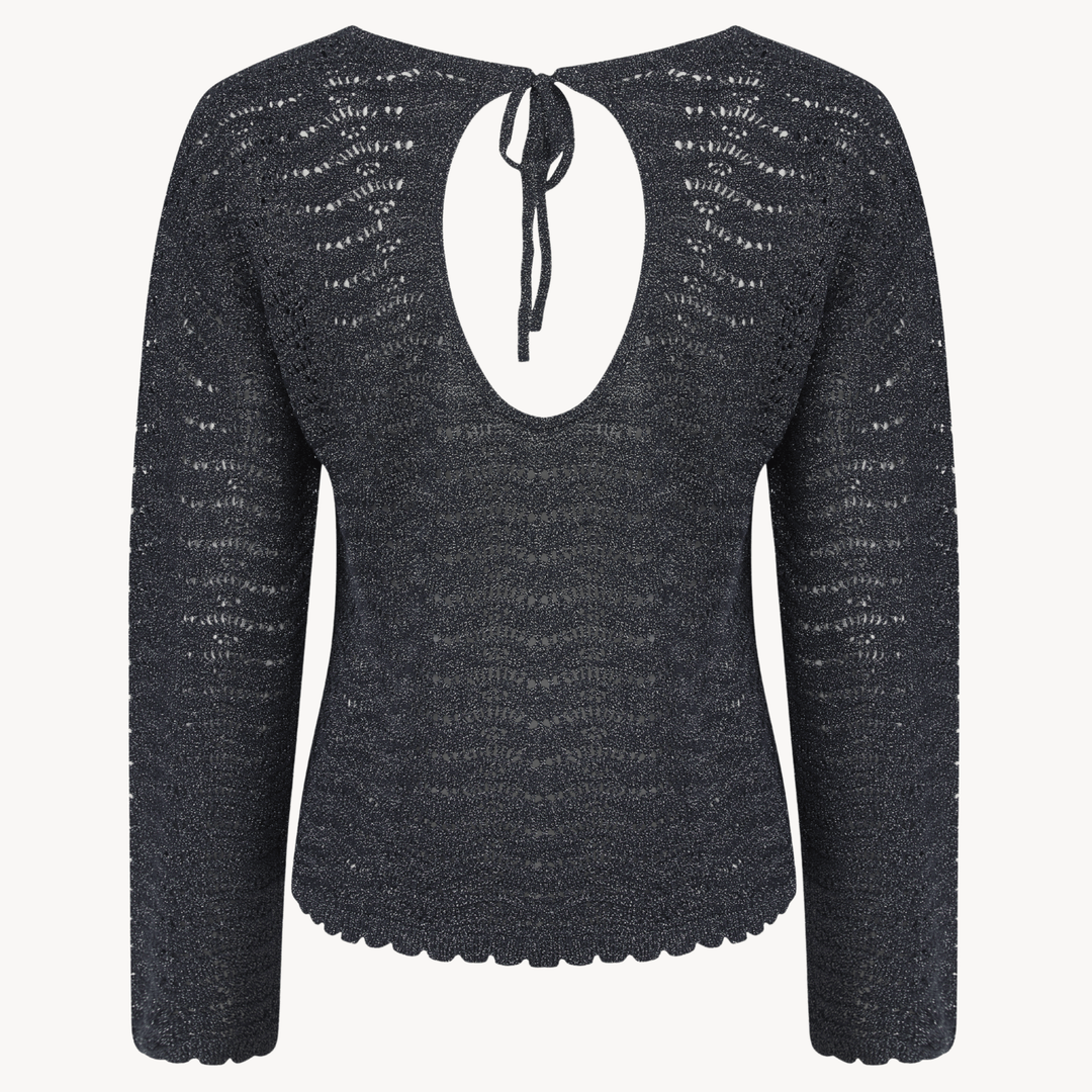 Ladies Navy Lurex Tie Back Jumper from You Know Who's