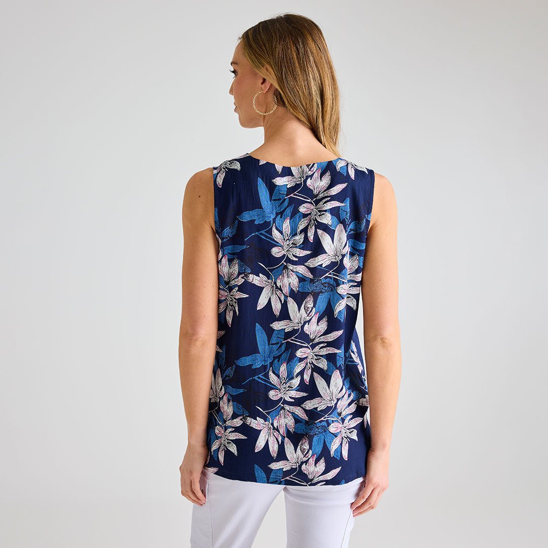 Ladies Navy Palm Printed V - neck T-shirt from You Know Who's