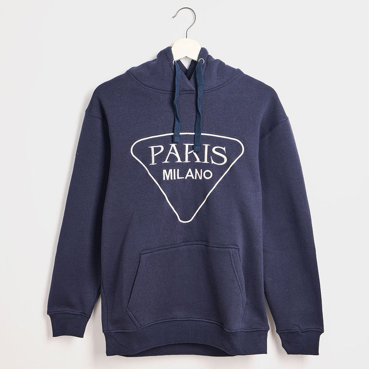 Ladies Navy Paris Slogan Hoodie from You Know Who's