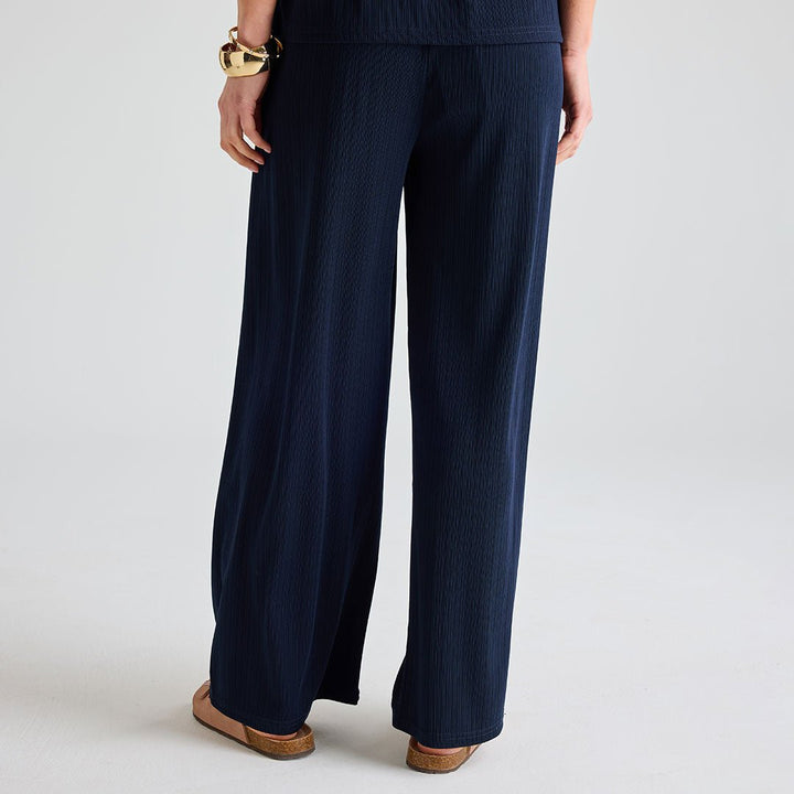 Ladies Navy Plisse Ribbed Trouser from You Know Who's