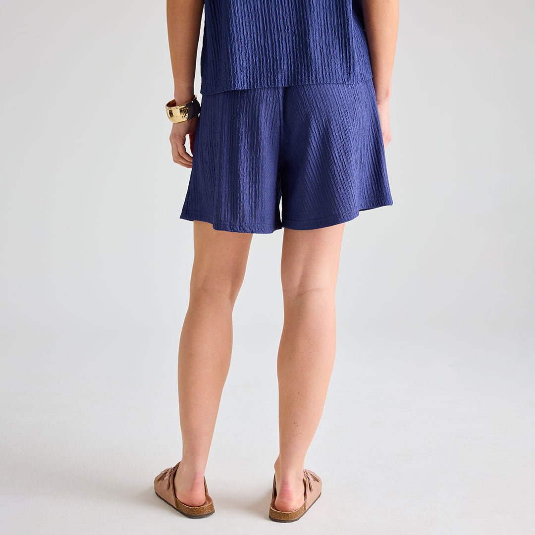 Ladies Navy Plisse Short from You Know Who's