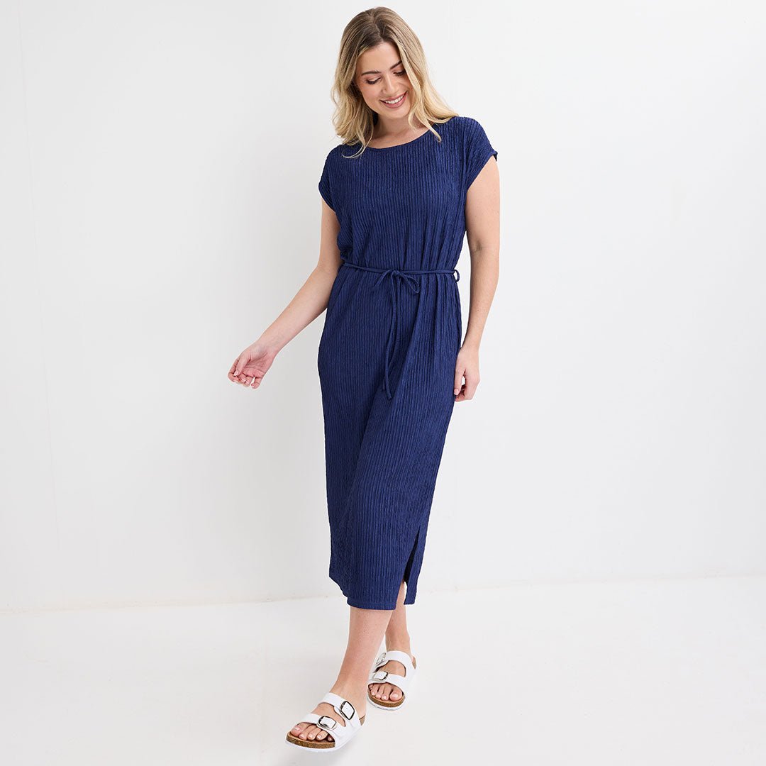 Ladies Navy Plisse Sleeveless Dress from You Know Who's