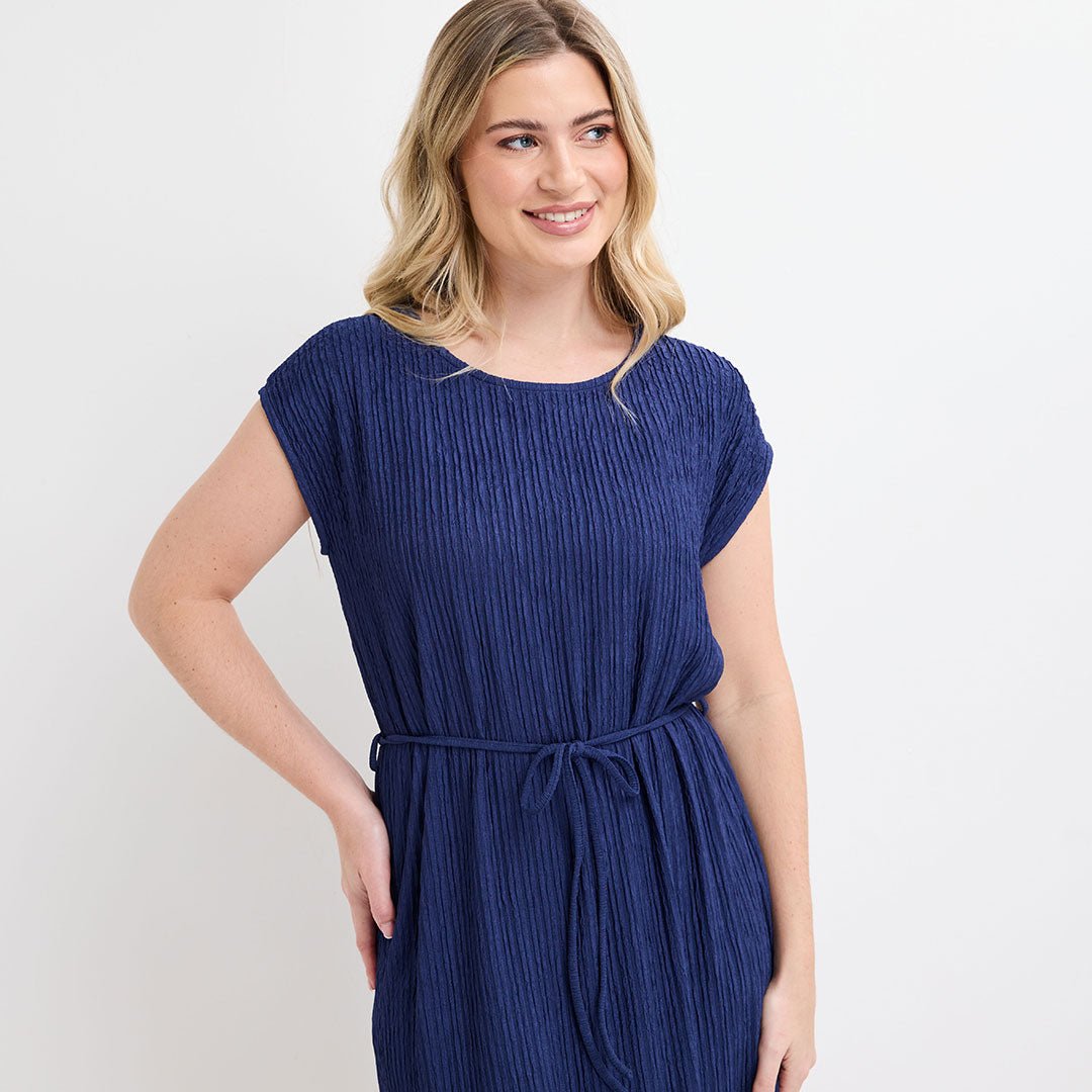 Ladies Navy Plisse Sleeveless Dress from You Know Who's