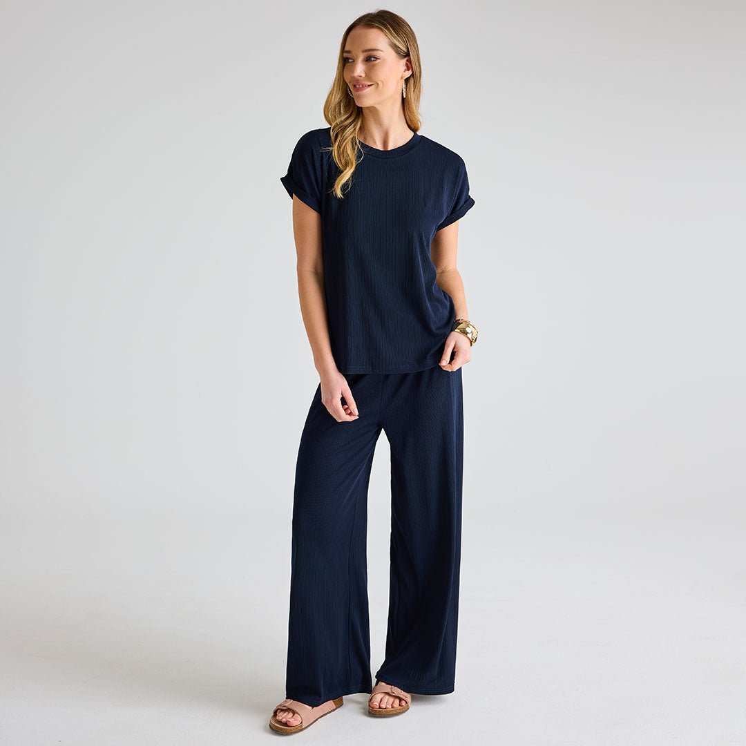 Ladies Navy Plisse Top from You Know Who's