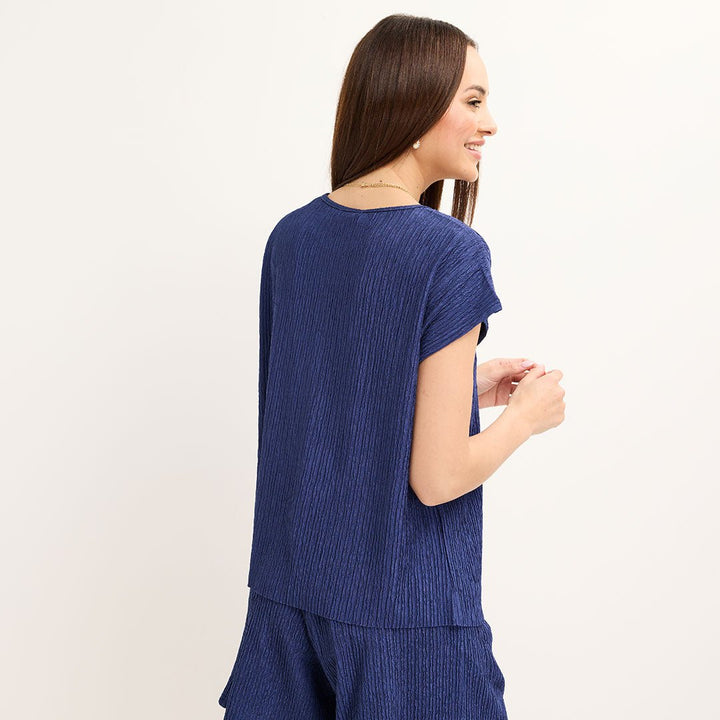 Ladies Navy Plisse Top from You Know Who's