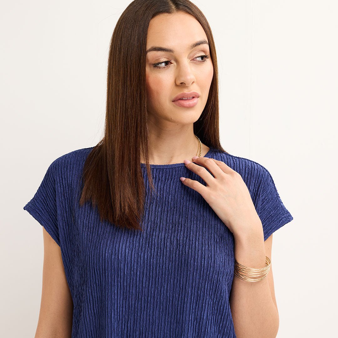 Ladies Navy Plisse Top from You Know Who's