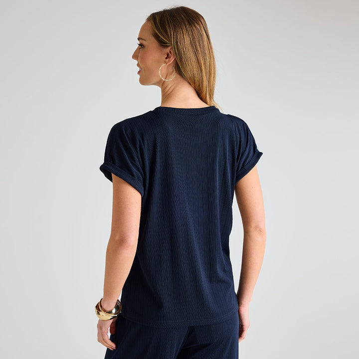 Ladies Navy Plisse Top from You Know Who's