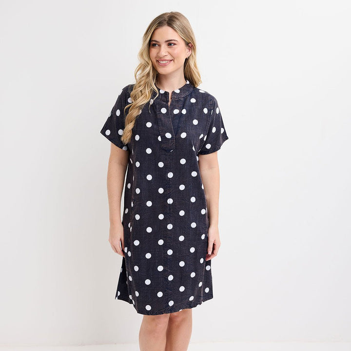 Ladies Navy Polka Dot Dress – You Know Who's