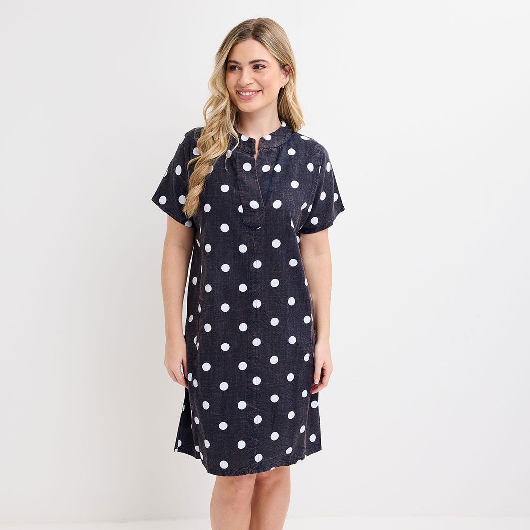 Ladies Navy Polka Dot Dress from You Know Who's