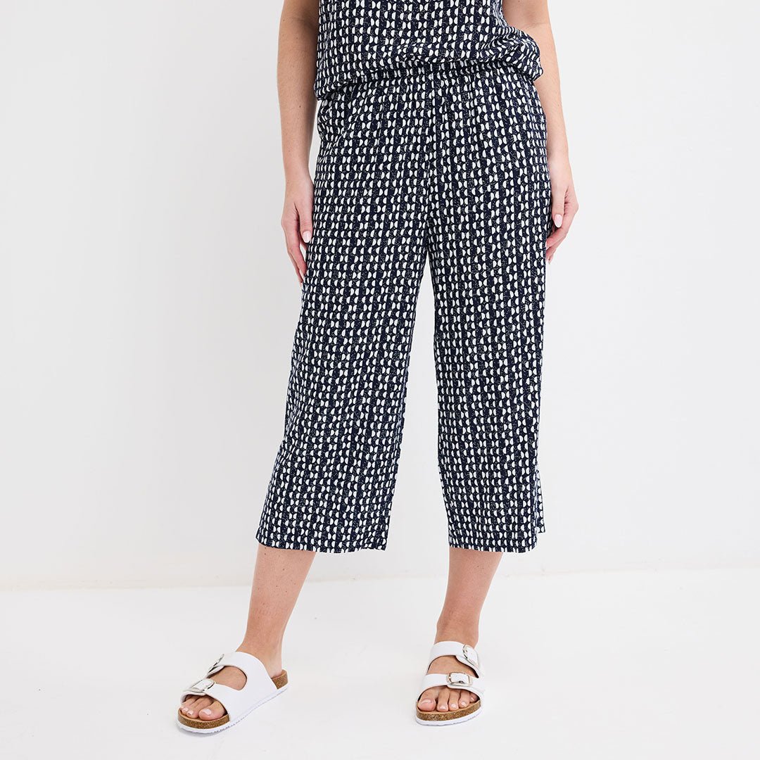 Ladies Navy Printed Crop Trouser from You Know Who's