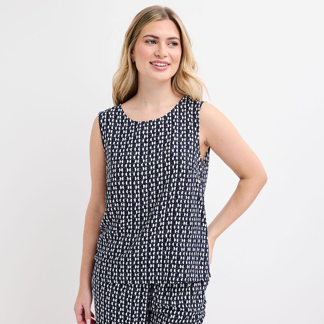Ladies Navy Printed Top