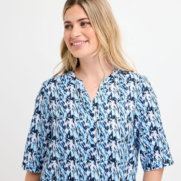 Ladies Navy Printed V - neck Buttoned Blouse from You Know Who's